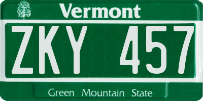 VT license plate ZKY457