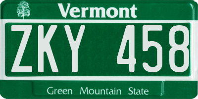 VT license plate ZKY458