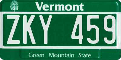 VT license plate ZKY459