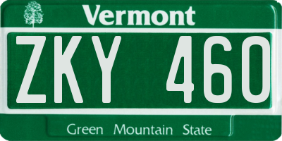 VT license plate ZKY460