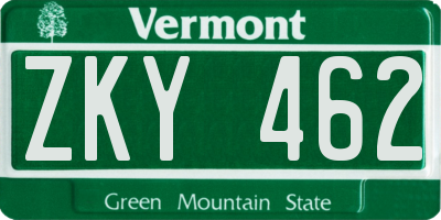 VT license plate ZKY462