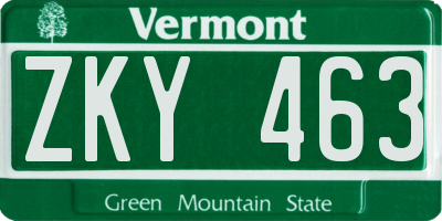 VT license plate ZKY463