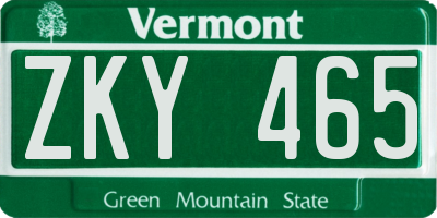 VT license plate ZKY465