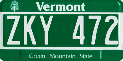 VT license plate ZKY472