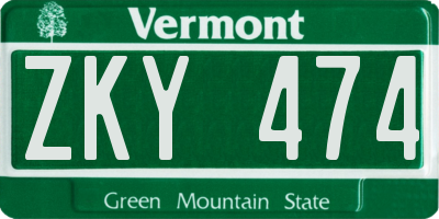 VT license plate ZKY474