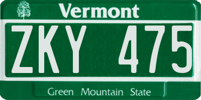 VT license plate ZKY475