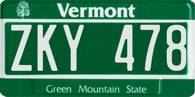 VT license plate ZKY478