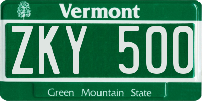 VT license plate ZKY500