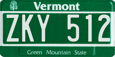 VT license plate ZKY512