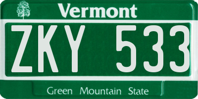 VT license plate ZKY533