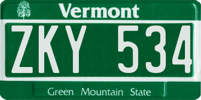 VT license plate ZKY534