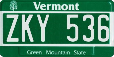 VT license plate ZKY536