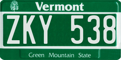 VT license plate ZKY538