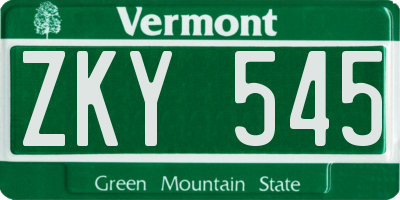 VT license plate ZKY545