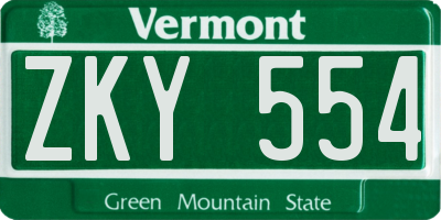 VT license plate ZKY554