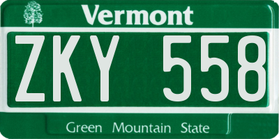 VT license plate ZKY558