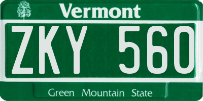 VT license plate ZKY560