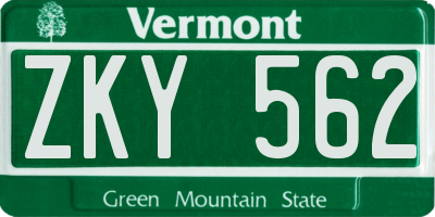 VT license plate ZKY562