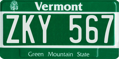 VT license plate ZKY567