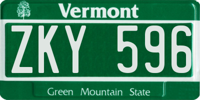 VT license plate ZKY596