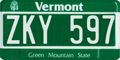 VT license plate ZKY597