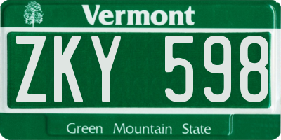 VT license plate ZKY598
