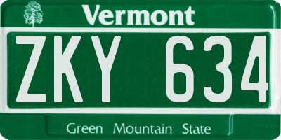 VT license plate ZKY634