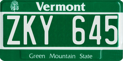VT license plate ZKY645