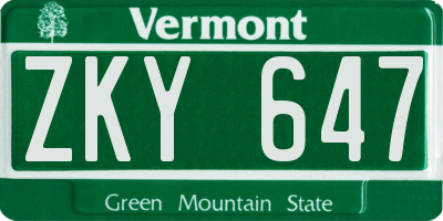 VT license plate ZKY647