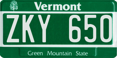 VT license plate ZKY650