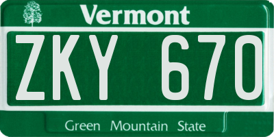 VT license plate ZKY670