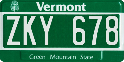 VT license plate ZKY678