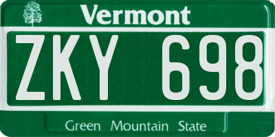 VT license plate ZKY698