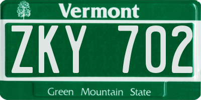 VT license plate ZKY702