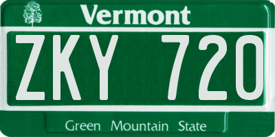 VT license plate ZKY720