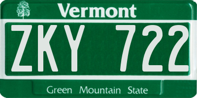 VT license plate ZKY722