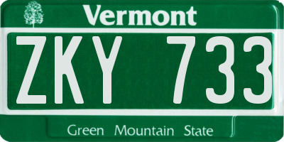 VT license plate ZKY733