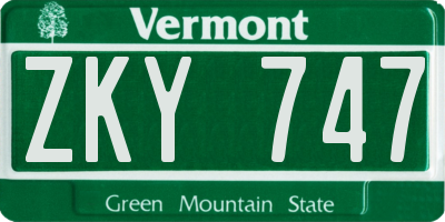 VT license plate ZKY747