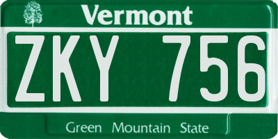 VT license plate ZKY756