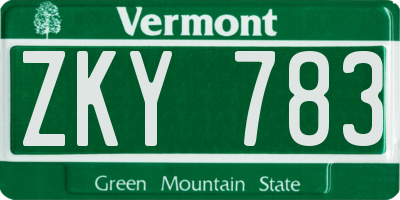 VT license plate ZKY783
