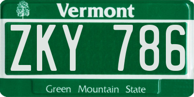 VT license plate ZKY786
