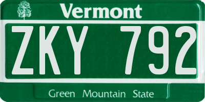 VT license plate ZKY792