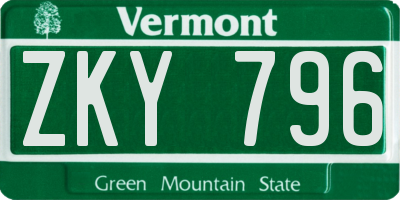 VT license plate ZKY796