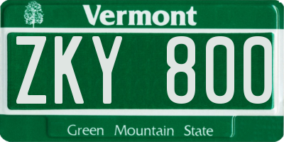 VT license plate ZKY800