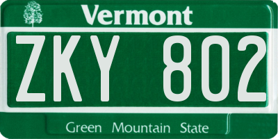 VT license plate ZKY802