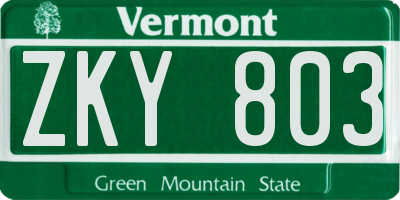 VT license plate ZKY803