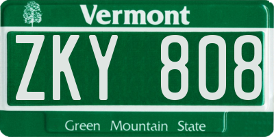 VT license plate ZKY808