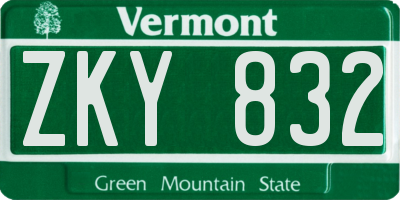 VT license plate ZKY832