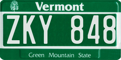 VT license plate ZKY848
