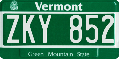 VT license plate ZKY852